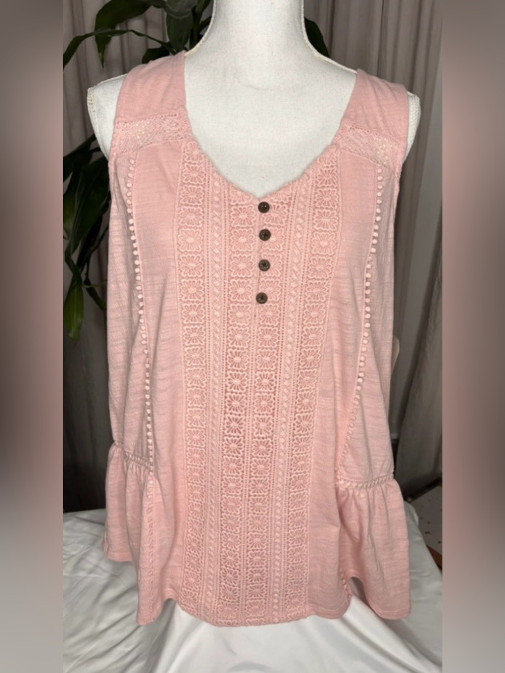 Faded Glory Women's Rose-Pink Solid Peplum V-Neck Sleeveless Tank Top Size L